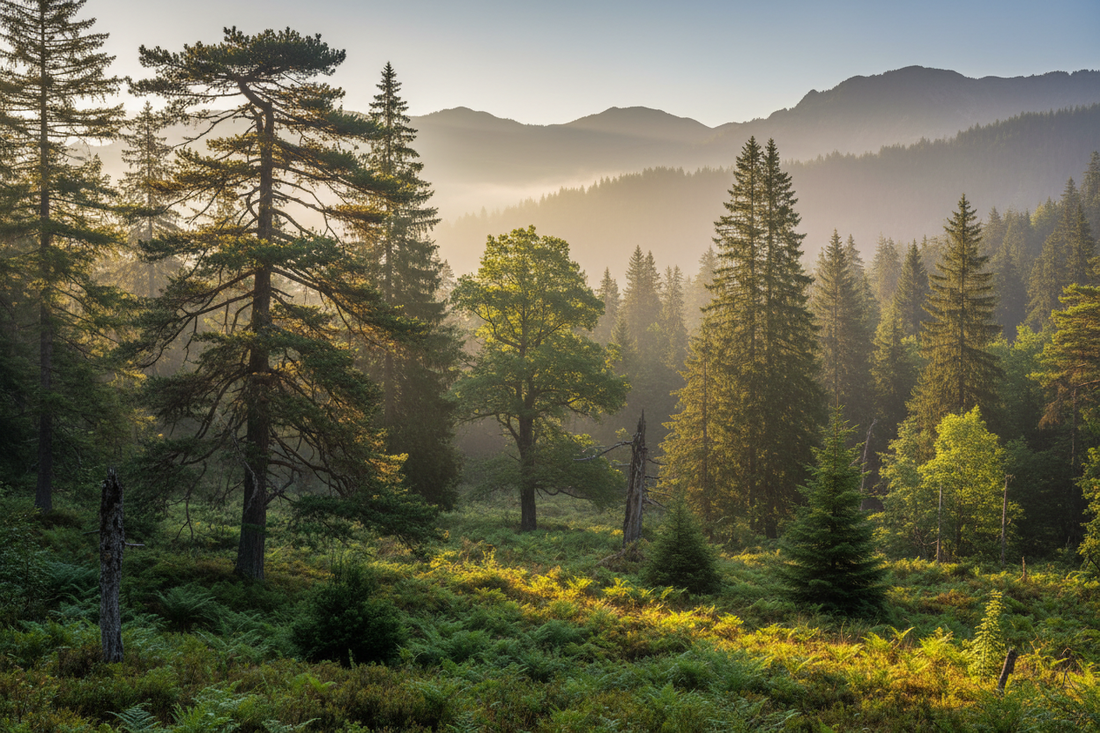 Alpiner Wald mit Zirbelkiefer, Eiche, Fichte und Kiefer – Holzvergleich Zirbenholz