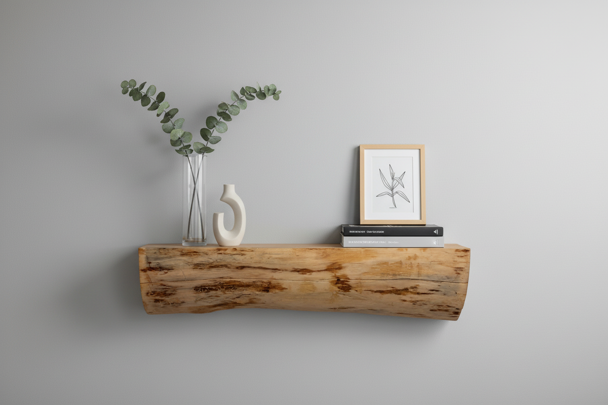 Dekoriertes Holzregal frontal