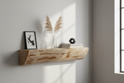 Dickeres Holzregal mit spitzer Unterseite und Fensterlicht