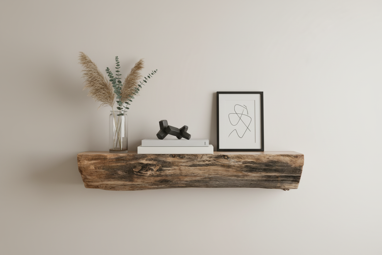 Kürzeres Viertel-Baumstamm Regal frontal dekoriert