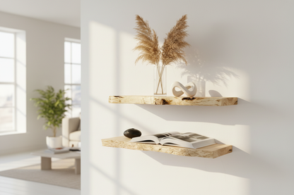 Zwei dekorierte Wandregale mit Fensterlicht